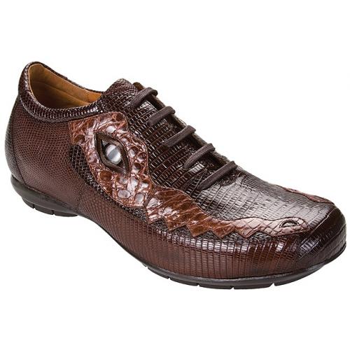 Belvedere "Corona" Dark Brown / Brown Genuine Crocodile/Lizard Sneakers With Eyes 2801
